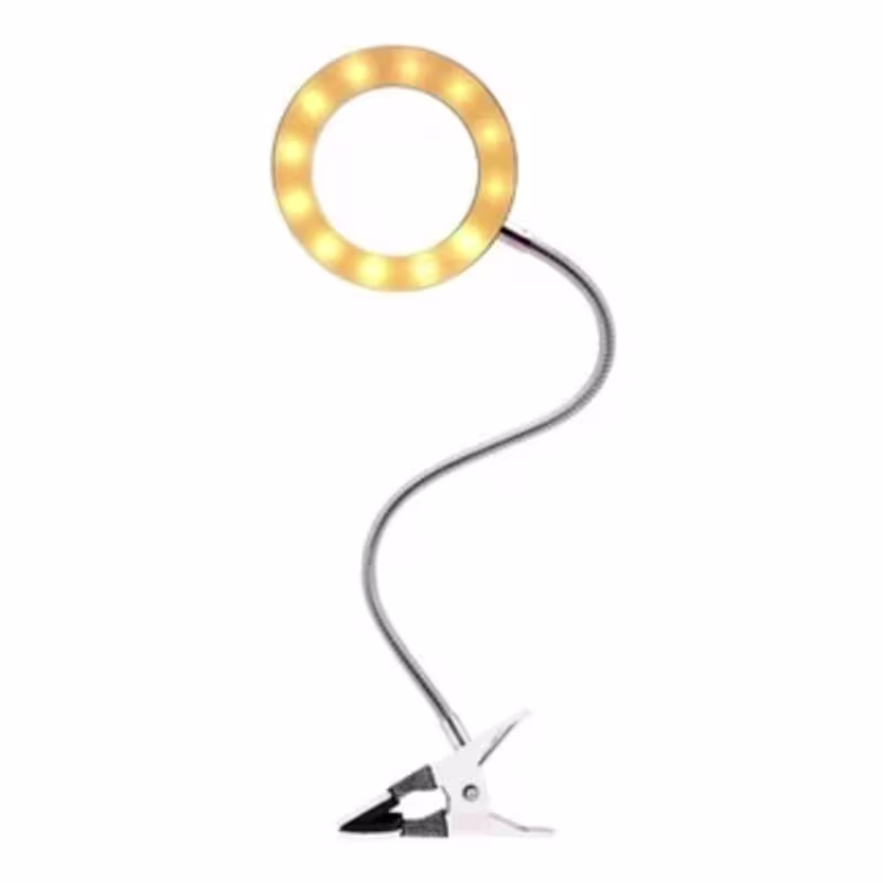 DAFU - Luminária Led Articulada & Flexível Prata - 2 Níveis de Luz com Garra de Mesa USB