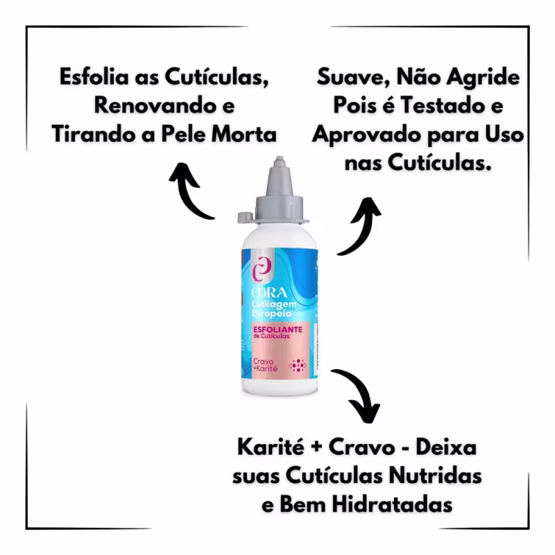 Esfoliante de Cutículas Cora Brasil Cutilagem Europeia, 100ml.