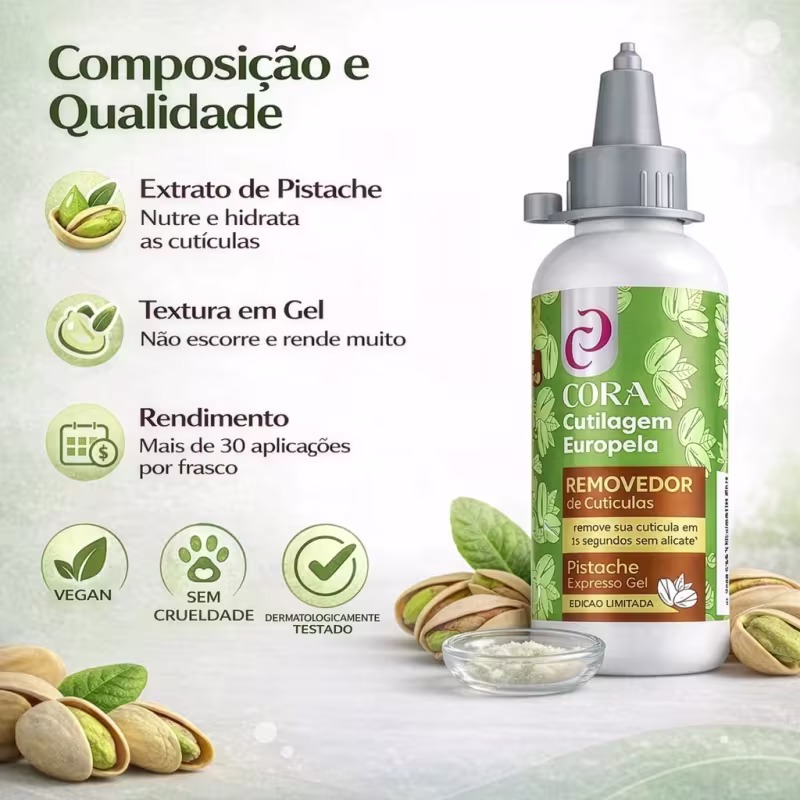 CORA - Removedor de Cutículas Cutilagem Europeia - Expresso Gel Pistache - 100ml
