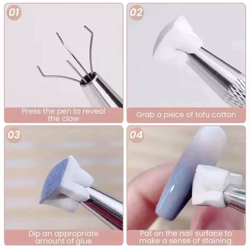 DAFU - Kit Esfumado para Unhas Aplicador em Metal + Mini Esponjas Descartáveis Nail Art em Unhas