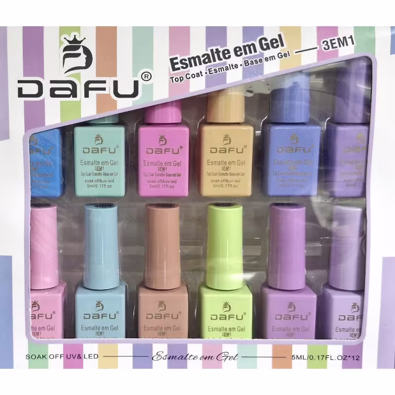 DAFU - Coleção Candy Cores de Tons Pastéis com 12 Esmaltes em Gel Led/Uv - 3 em 1