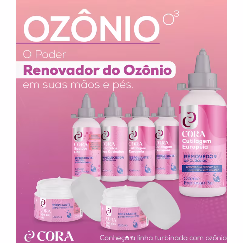 CORA - Kit Cutilagem Europeia Ozônio com Removedor + Esfoliante + Hidratante de Cutículas - 100ml