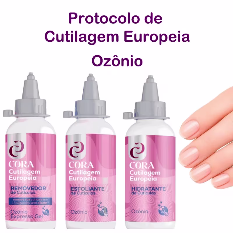 CORA - Kit Cutilagem Europeia Ozônio com Removedor + Esfoliante + Hidratante de Cutículas - 100ml