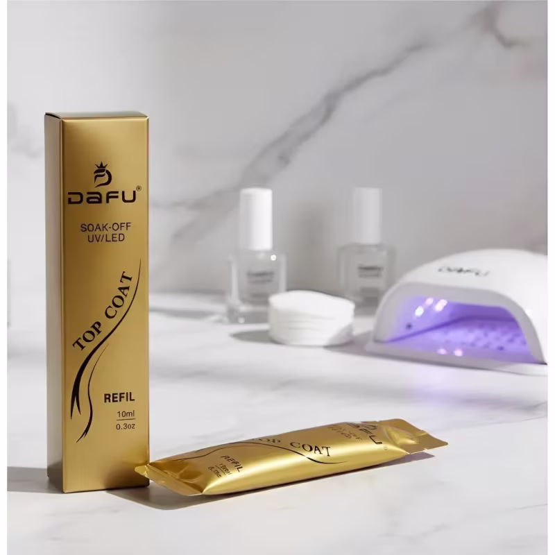 DAFU - Kit Top Coat Luxo + Refil Sachê Finalizador Unha Alto Brilho Anti Risco Led/Uv Sem Hema & TPO