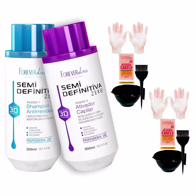 Kit Semi Definitiva Forever Liss 300ml +2Cumbucas/2ParLuvas/Sachê