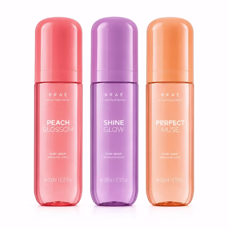 Kit Trio Braé by Ana Paula Siebert Body Splash Shine Glow 200ml + Body Splash Perfect Muse 200ml + Peach Blossom 200ml