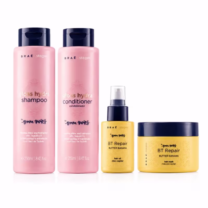 Kit Shampoo e Condicionador Braé Stages By Bruna Tavares Gloss Hydra  + Óleo 60ml e Máscara Condicionante Repair Butter Banana