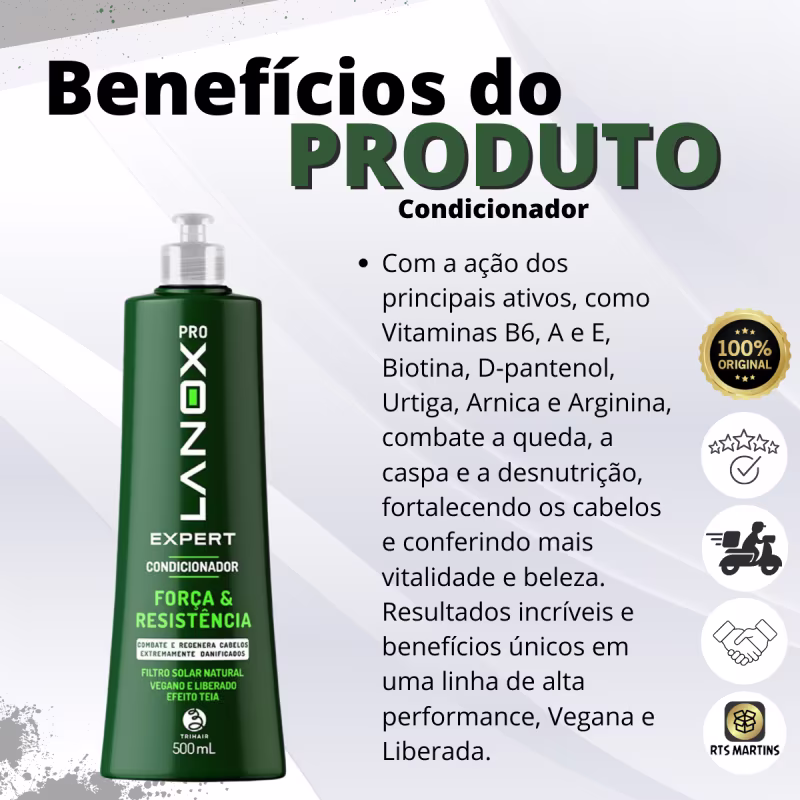 Kit Shampoo + Cond + Máscara Força e Resistência Lanox Pro