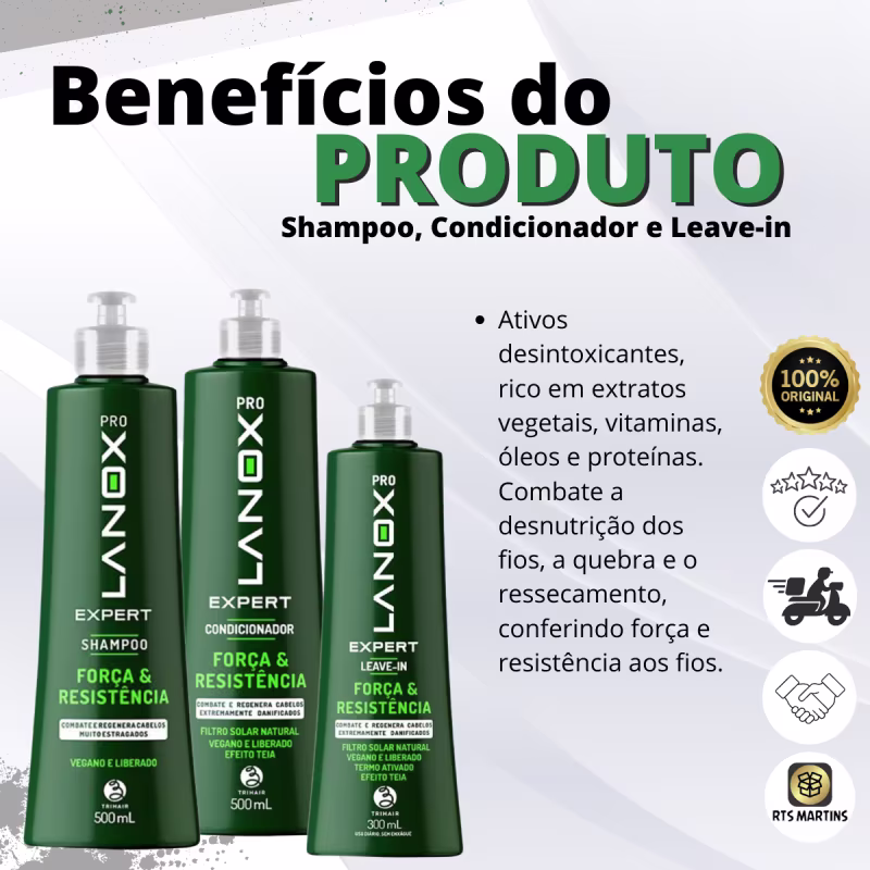 Kit Shampoo + Cond + Leave-in Força e Resistência Lanox Pro