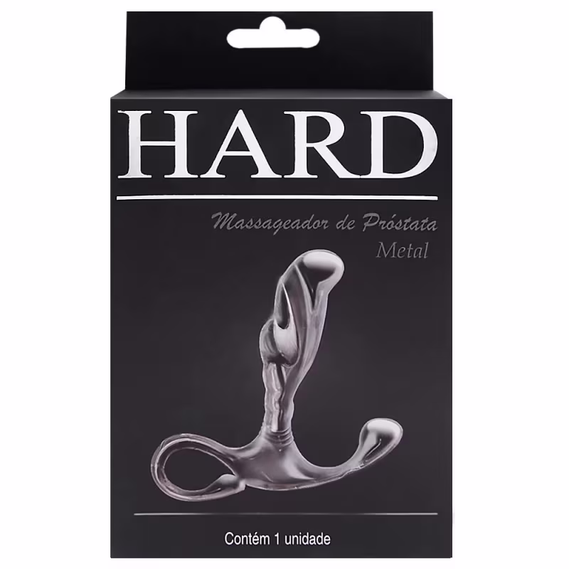 Hard - Massageador de próstata em metal com formato ergonômico e alça de segurança - 6,5 x 1,9 cm Rosa