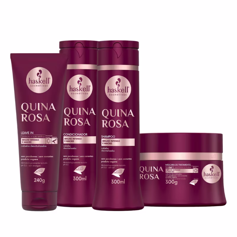 Kit Quina Rosa Haskell Shampoo, Condicionador e Máscara + Leave in 240g