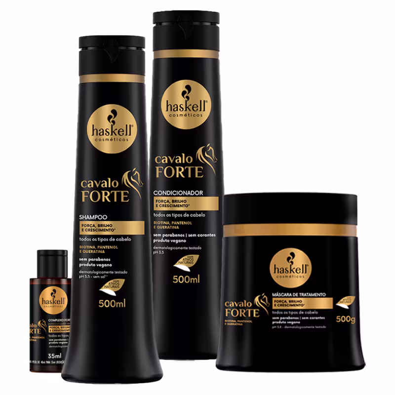 Kit Haskell Cavalo Forte Sh. Cond Mascara 500ml/g + Complexo Fortalecedor