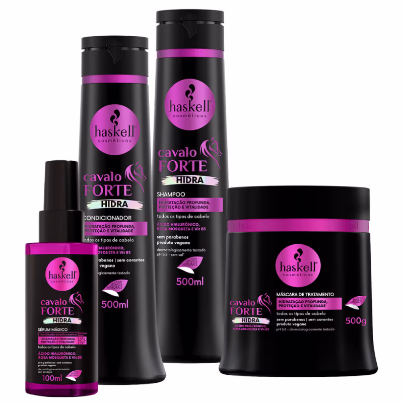 Kit Haskell Cavalo Forte Hidra Sh Cond (500ml/g) Másc + Sérum