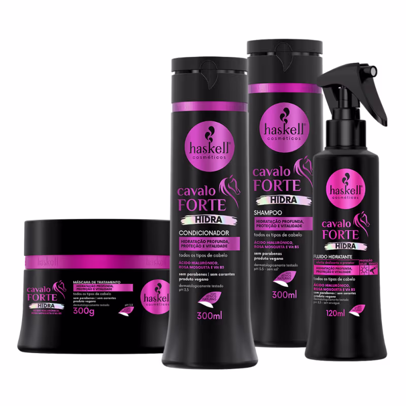 Kit Haskell Cavalo Forte Hidra Sh Cond. Másc 300ml + Fluído