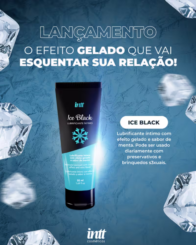 Gel Lubrificante Ice Black Menta 50ml Intt À Base d'Água Gela e Aquece - 2un