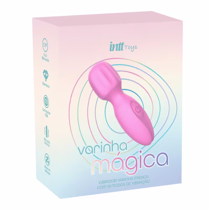 Vibrador Varinha Mágica Recarregável com 10 Modos de Vibração e Toque Aveludado Intt - Rosa
