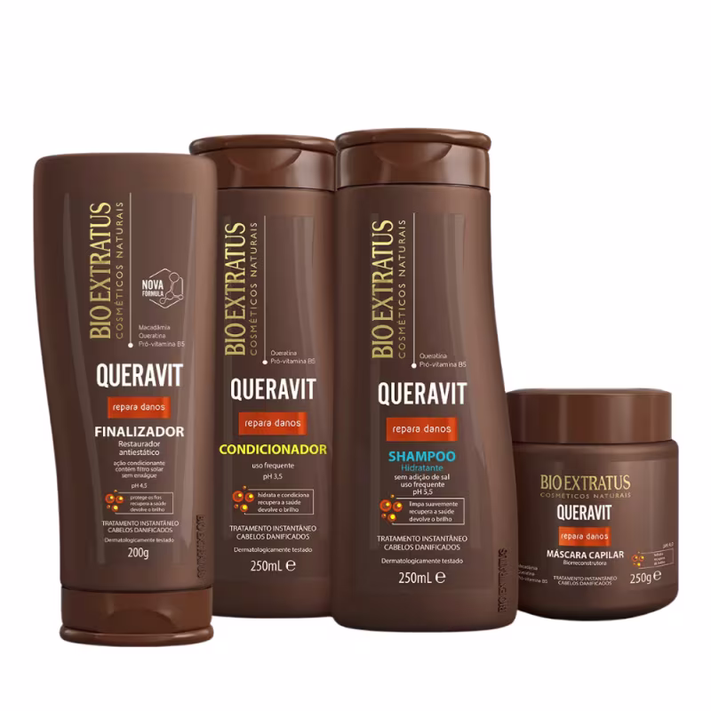 Kit Bio Extratus Queravit Shampoo Condicionador Máscara 250ml/g Finalizador 200g