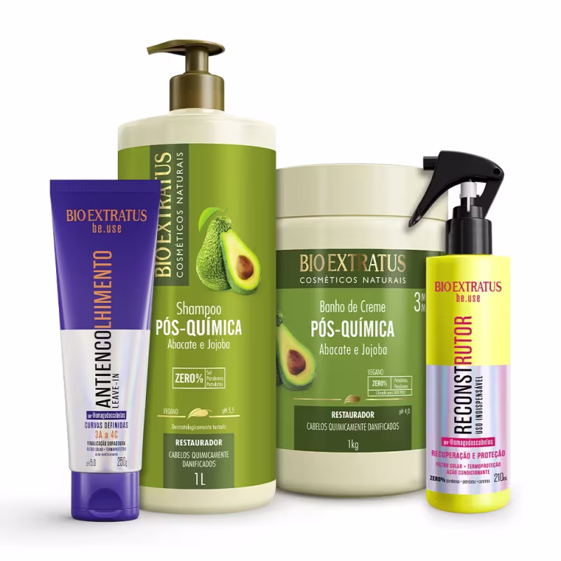 Kit Bio Extratus Pós-Química + Antiencolhimento e Reconstrutor be.use 1L/Kg