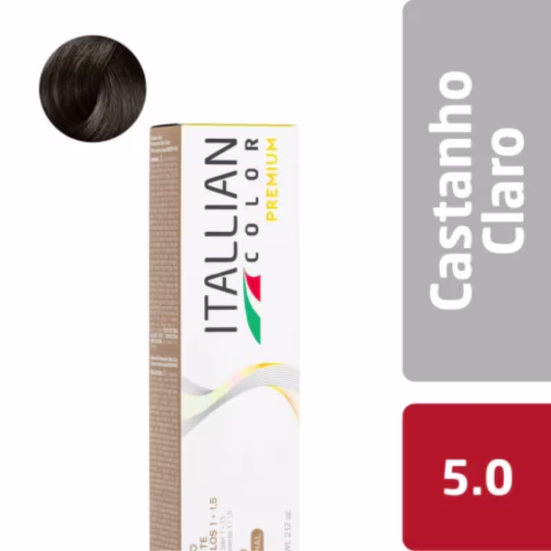 Itallian Color - Kit Coloração Premium 60g com Oxidante 20 Volumes 100ml Cor:5.0 Castanho Claro