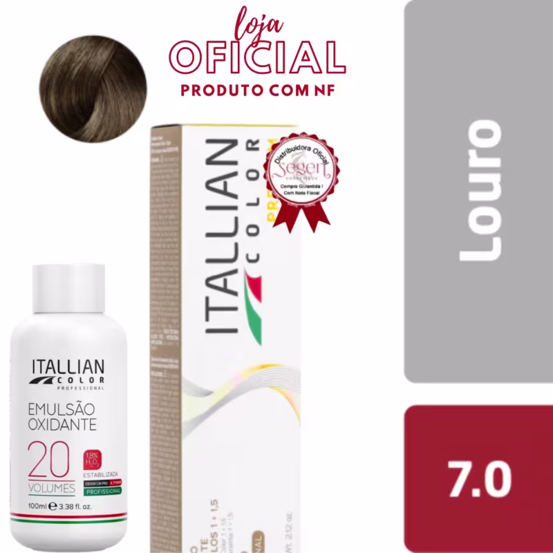 Itallian Color - Kit Coloração Premium 60g com Oxidante 20 Volumes 100ml Cor:7.0 Louro