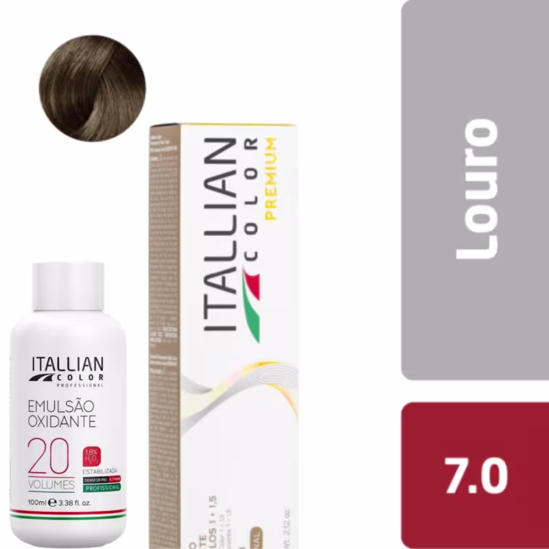 Itallian Color - Kit Coloração Premium 60g com Oxidante 20 Volumes 100ml Cor:7.0 Louro