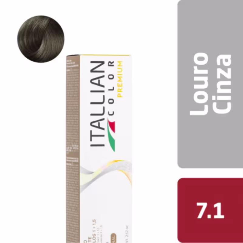 Itallian Color - Kit Coloração Premium 60g com Oxidante 20 Volumes 100ml Cor:7.1 Louro Cinza