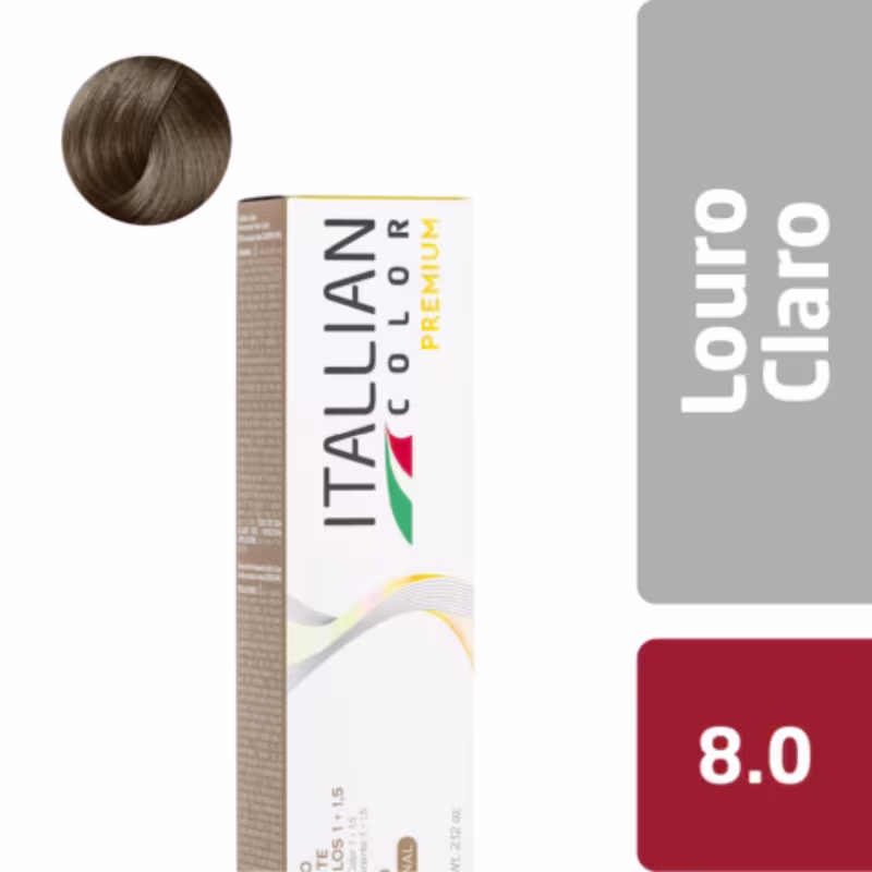 Itallian Color - Kit Coloração Premium 60g com Oxidante 20 Volumes 100ml Cor:8.0 Louro Claro