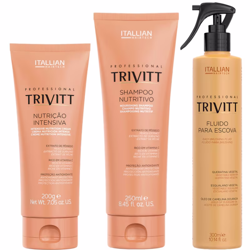 Trivitt - Kit Fluido para Escova 300ml com Nutrição Intensiva 200g e Shampoo Nutritivo 250ml