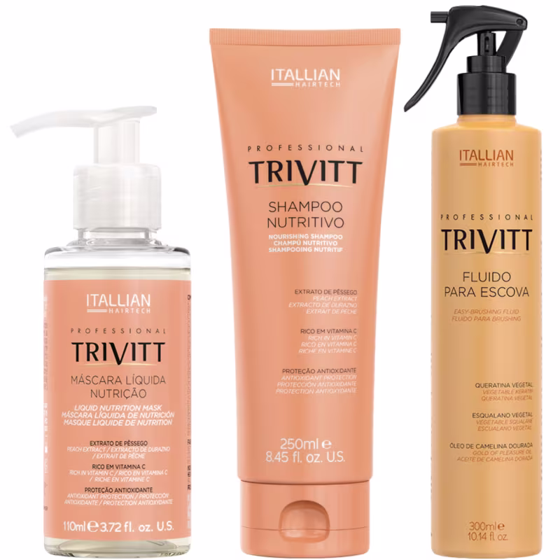 Trivitt - Kit Fluido para Escova 300ml, Máscara Liquida de Nutrição 110ml e Shampoo Nutritivo 250ml