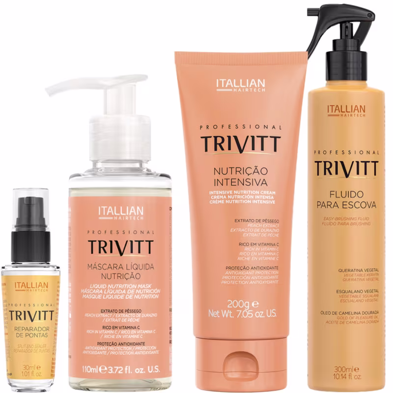 Trivitt Kit Fluido de Escova, Máscara Liquida Nutrição, Reparador de Pontas, Nutrição Intensiva 200g