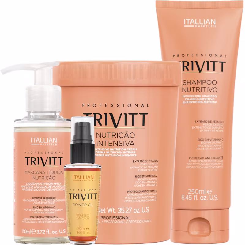 Trivitt Kit Nutrição: Máscara Liquida, Nutrição Intensiva 1kg, Shampoo 250ml e Power Oil