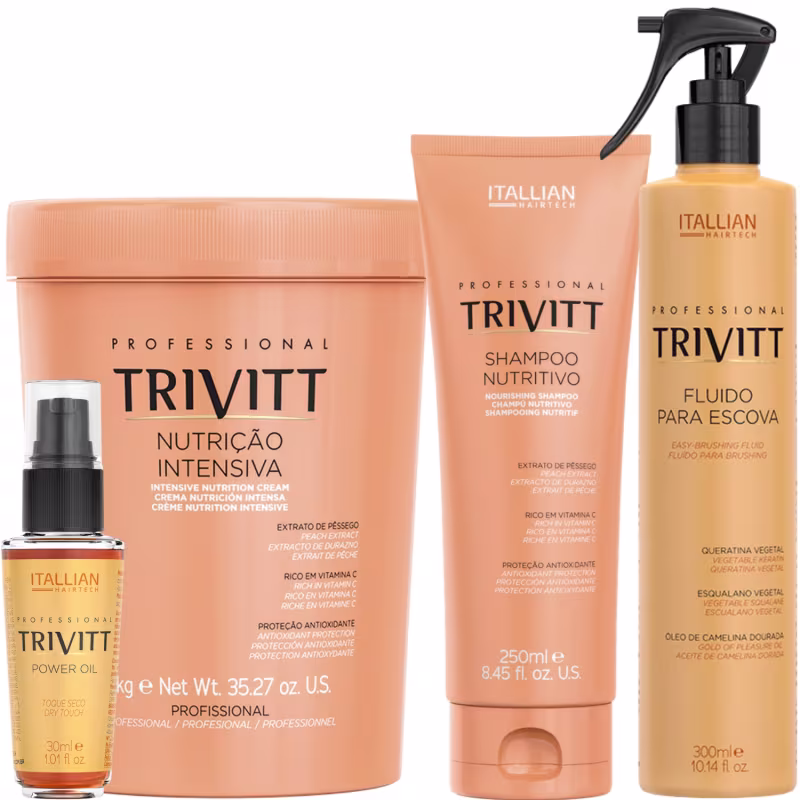 Trivitt Kit Nutrição: Nutrição Intensiva 1kg, Shampoo 250ml, Fluido de Escova e Power Oil