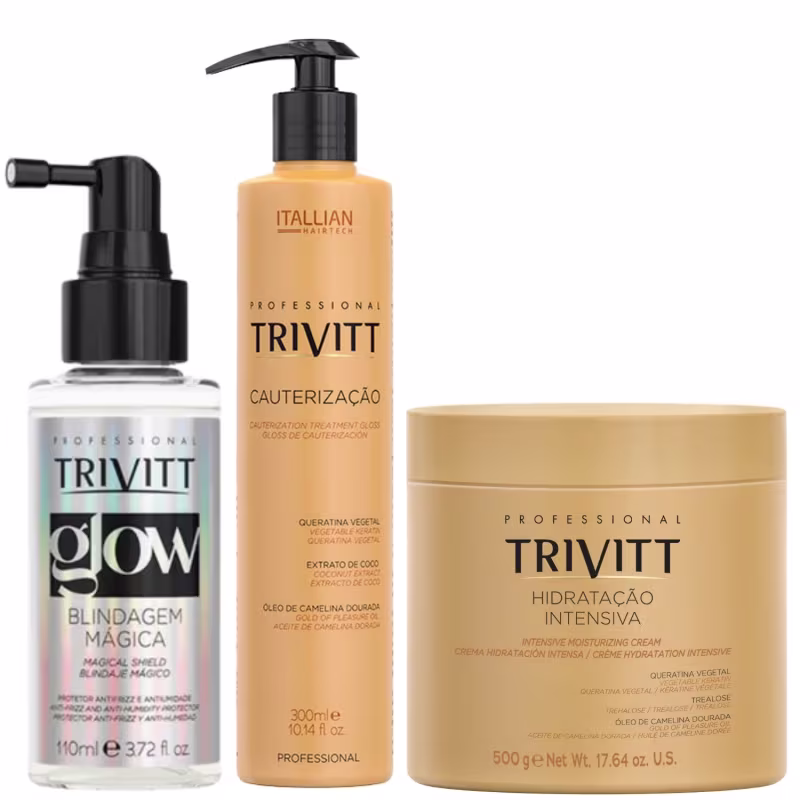 Trivitt: Blindagem Mágica Glow 110ml, Cauterização 300ml e Hidratação Intensiva 500g