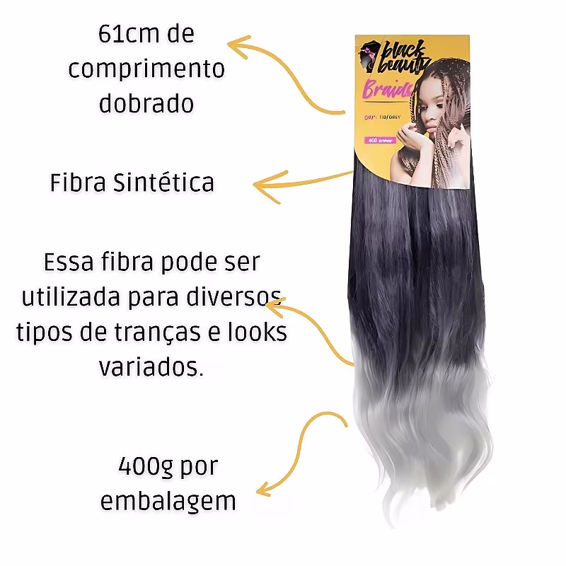 Cabelo Fibra Sintetica Jumbão 51 400g  - T1B/GREY