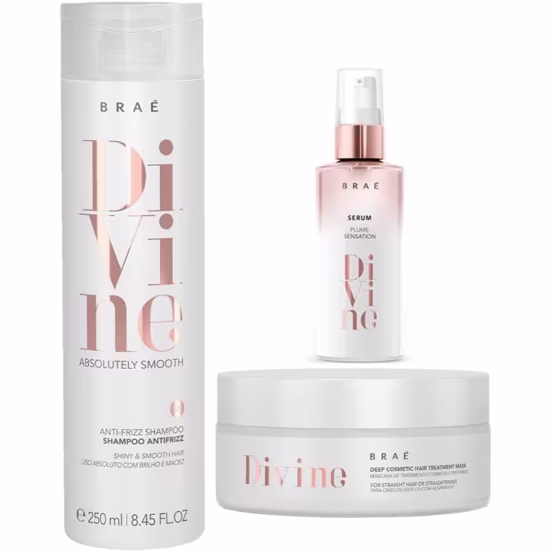 kit Braé Divine Anti Frizz Shampoo + Máscara Hidratação 200g + Sérum 60ml