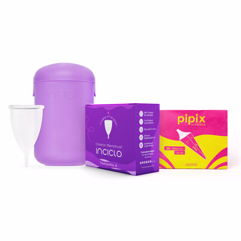 Kit Coletor Menstrual Inciclo A + Funil Urinável Pipix (5 unidades) + Cápsula Esterilizadora
