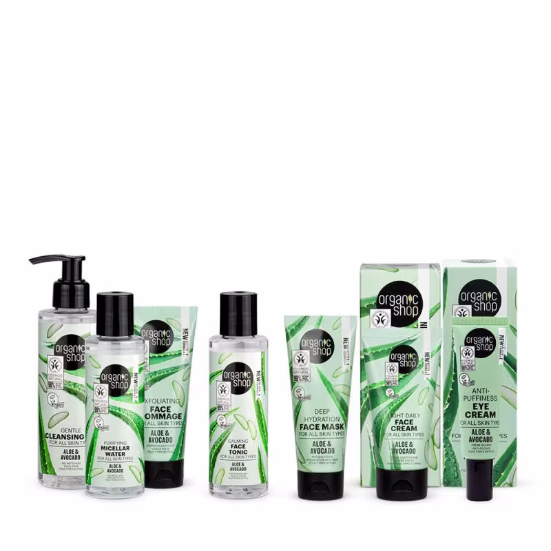 Kit Facial Essencial com Antiolheira Organic Shop - Aloe Vera e Abacate