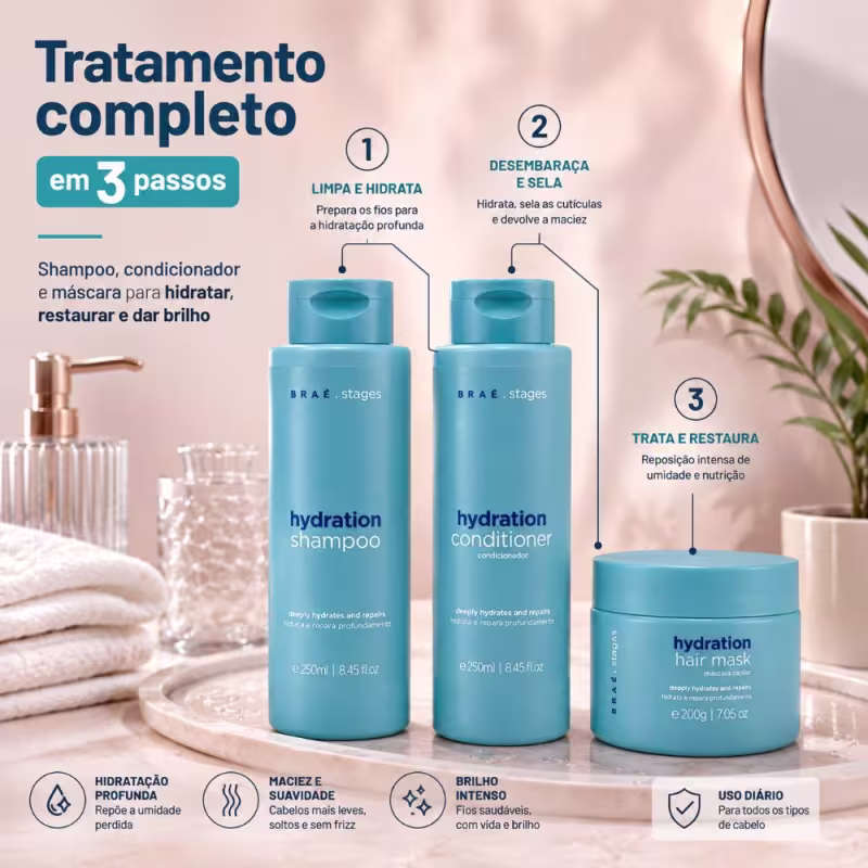 Kit Hidratação Braé Stages Shampoo + Condicionador + Máscara