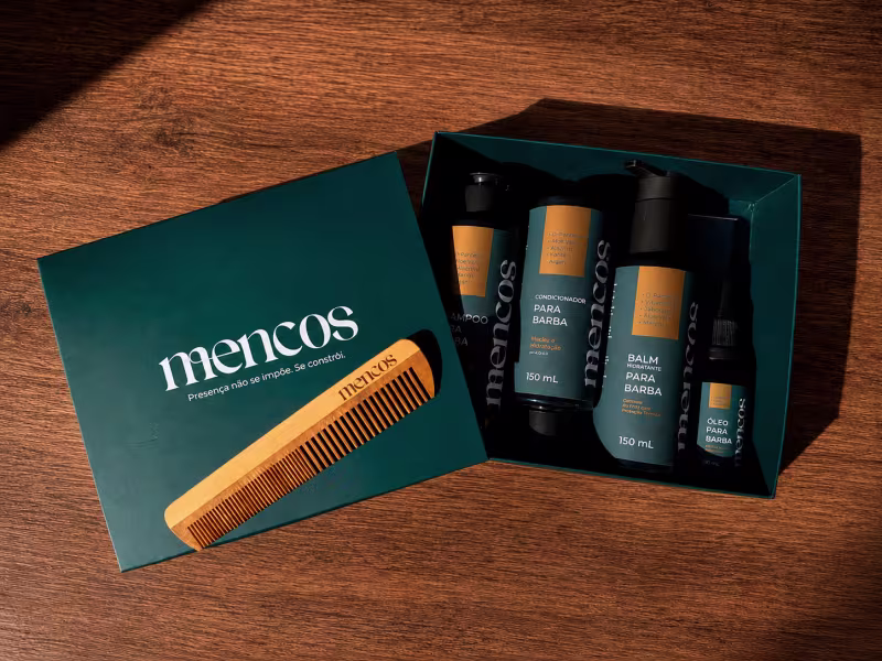 Kit Barba Mencos - Shampoo Condicionador Balm Óleo e Pente de Madeira Duplo