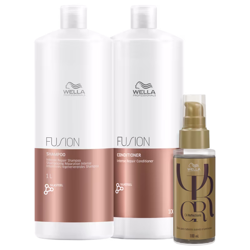 Kit Wella Professionals Fusion Oil Reflections Tripla Ação Shine, 3 produtos.
