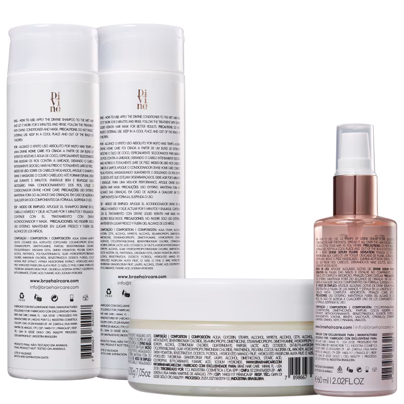 Kit Shampoo, Cond, Mascara Antifrizz e Sérum BRAÉ Divine