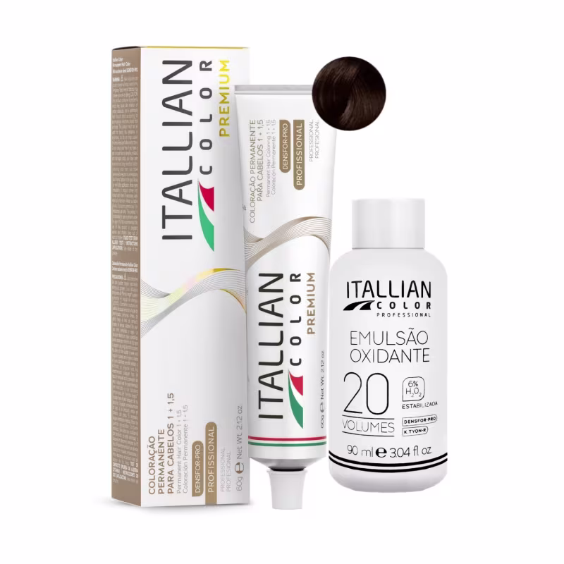 Coloração Itallian Color 5.5 Castanho Claro Mogno 60g + Ox 20 Vol 90g