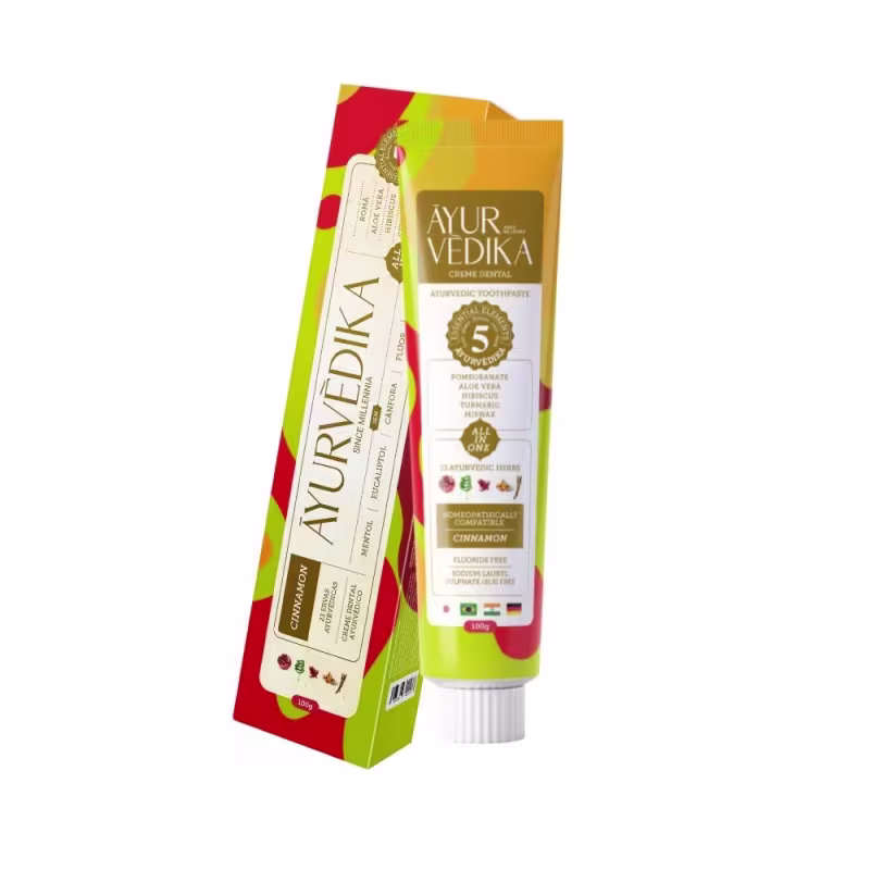 Kit 12 Creme Dental Ayurvédico Sem Flúor Cinnamon Natural