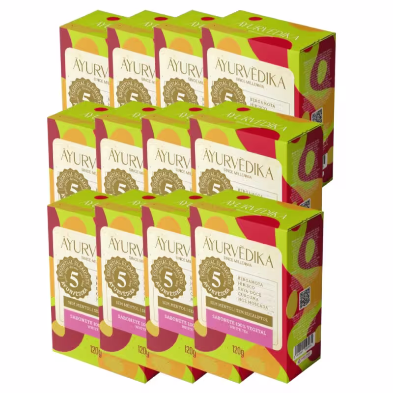 Kit 12 Sabonetes em Barra 100% Vegetais White Tea Ayurvédika
