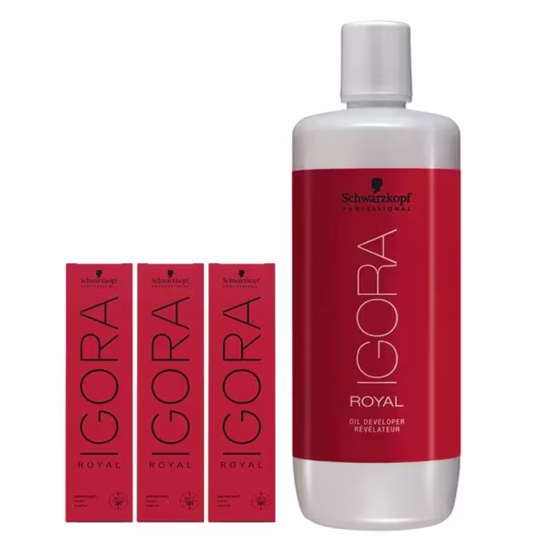 Kit Schwarzkopf Professional Igora Royal 3x Coloração 7-00 + 1 Oxigenada 30vol 1L