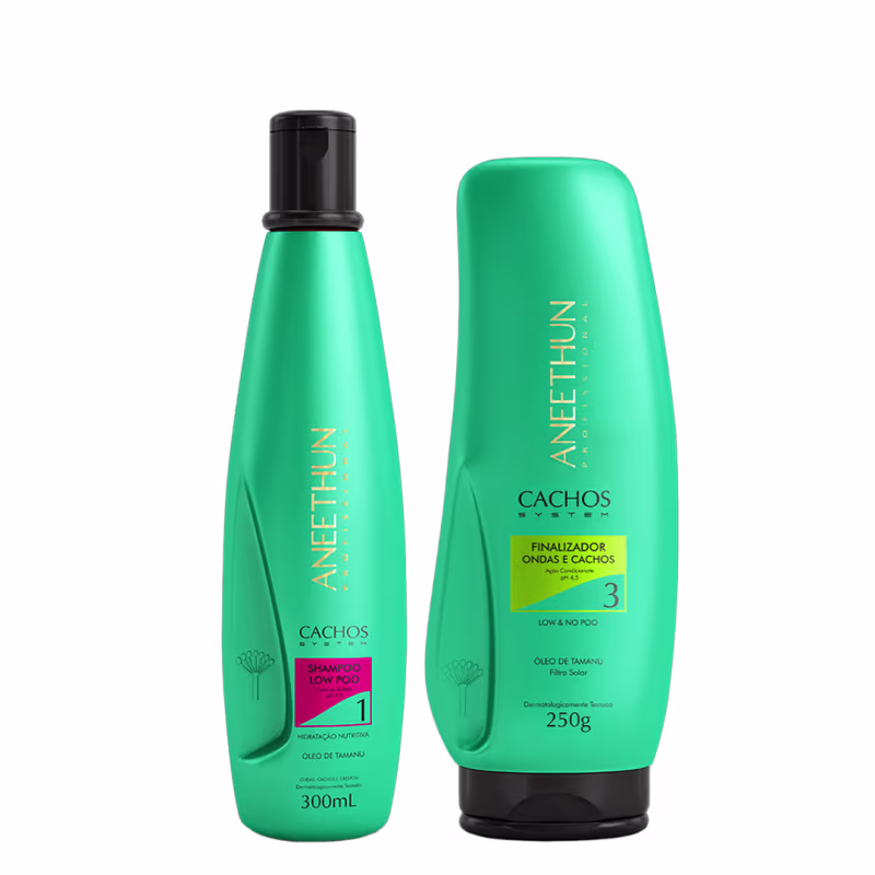 Aneethun Cachos System Kit Shampoo Low Poo e Finalizador Ondas e Cachos 250g