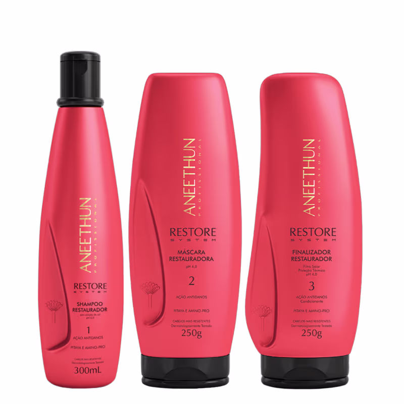 Aneethun Restore System Kit Shampoo Restaurador Máscara Restauradora e Finalizador Restaurador 250g