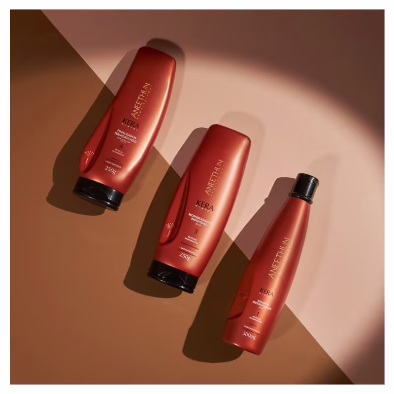 Aneethun Kera System Kit Shampoo Recondicionador e Creme de Silicone Brilho 250ml