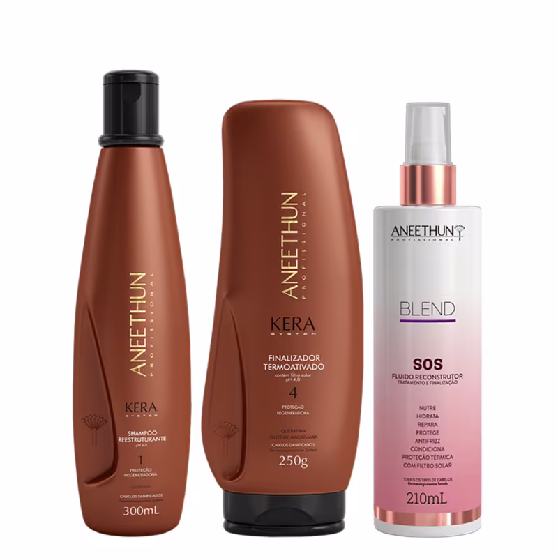 Aneethun Kera System Kit Shampoo Finalizador e Blend SOS Fluído Reconstrutor 210ml