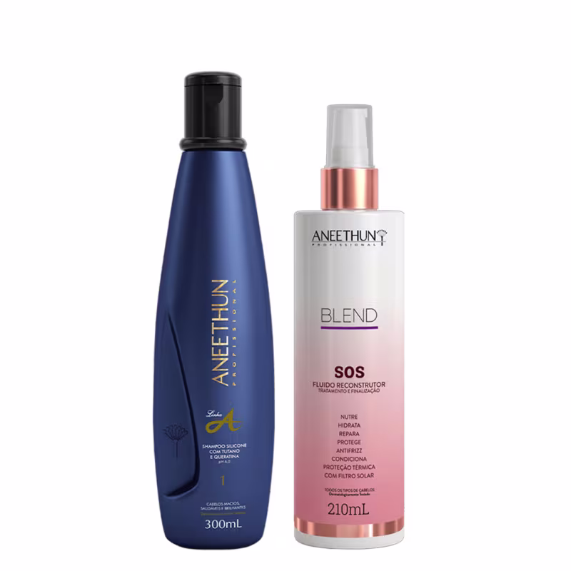 Aneethun Linha A Kit Shampoo e Blend SOS Fluído Reconstrutor 210ml